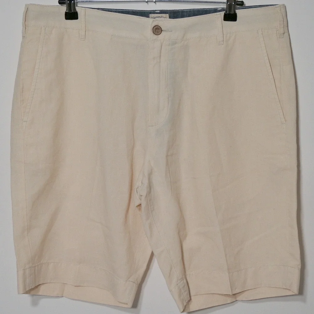 Faherty Malibu Chino Shorts Men's Sz 34 Beige Linen Cotton Blend Casual Light